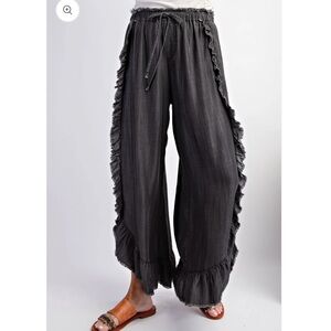 Elegant Charcoal Ruffle Wide Leg Pants